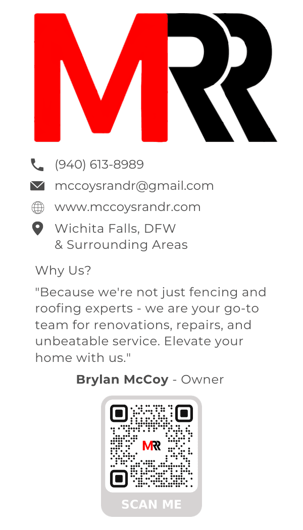 McCoy’s Roofing & Renovations — Business card — back